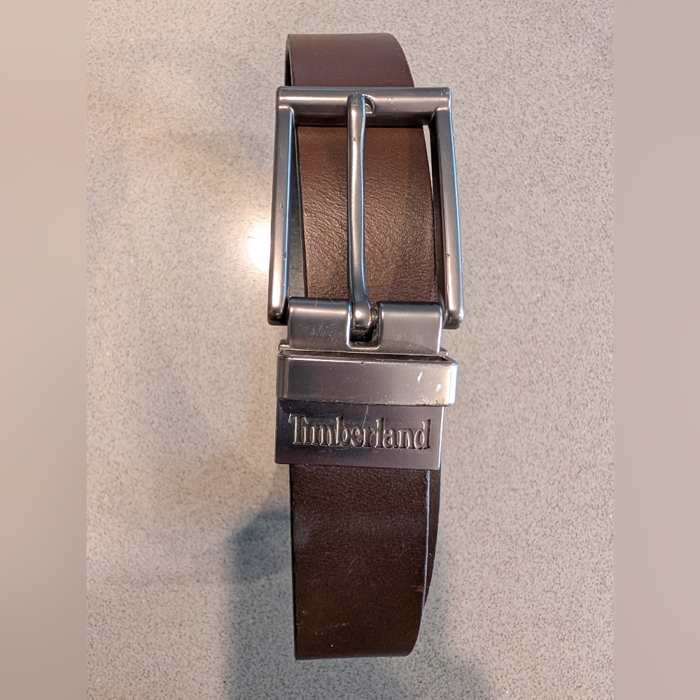 Timberland Dark Brown Leather Belt with Silver Buckle